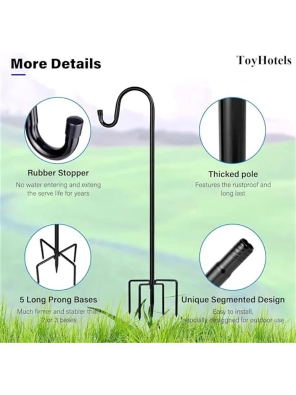Shepherd Hooks for Outdoor, 1 Pack 62 Inch Bird Feeder Pole with 5 Prongs Base